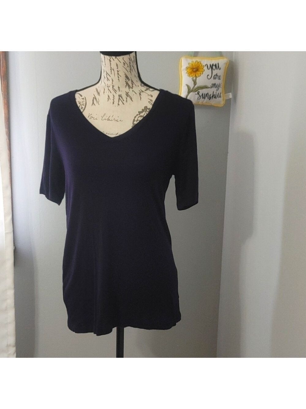 Zenana Premium Navy Blue V Neck Top M